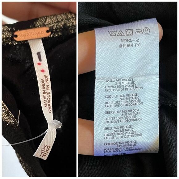 Free People Charlie Bustier Gold Metallic print Maxi dress tiered XS - Picture 6 of 8